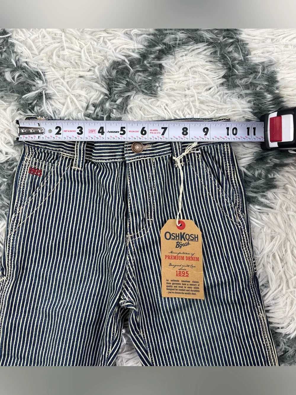 NWT Oshkosh B’gosh Kids Toddler Carpenter Jeans Blue White Hickory Striped 24M